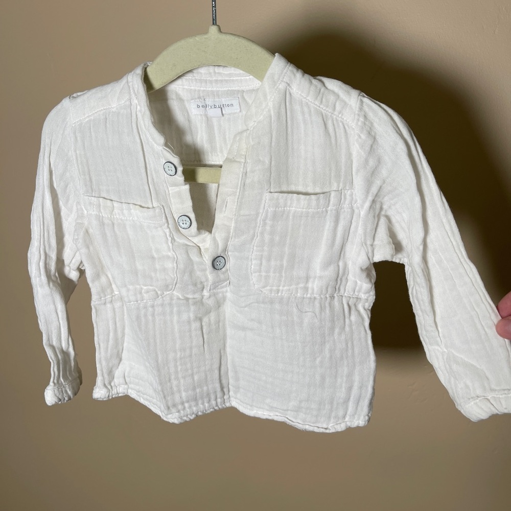 Belly button brand white muslin boys shirt EU 74 (US 6-12).